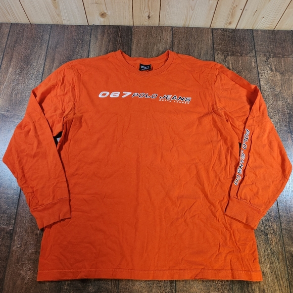 Vintage Y2K Ralph Lauren Polo Jeans Co T-Shirt Crewneck Tee Men's Size XL Orange - Picture 2 of 9